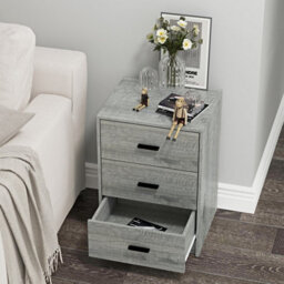 Urbn-Living Urbnliving Height 56Cm 3 Drawer Wooden Bedroom Bedside Cabinet Furniture Ash Grey Oak Set Drawers Storage Nightstand - thumbnail 4