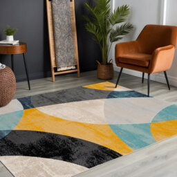 Livabliss City-Modern Yellow Blue Grey  Graphic Living Dining Bedroom Rug 160 X 220 Cm Easy Care, Non Shedding - thumbnail 2
