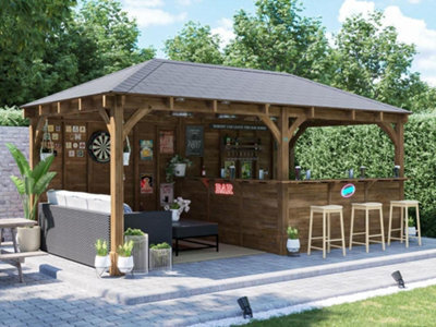 Dunster House Garden Bar 6M X 3M Wooden Outdoor Pub Shed Leviathan Back Wall Black Shingles Included - image 1