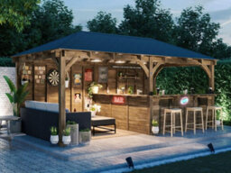 Dunster House Garden Bar 6M X 3M Wooden Outdoor Pub Shed Leviathan Back Wall Black Shingles Included - thumbnail 2