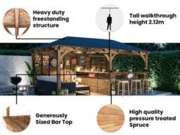 Dunster House Garden Bar 6M X 3M Wooden Outdoor Pub Shed Leviathan Back Wall Black Shingles Included - thumbnail 3