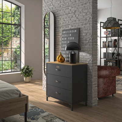 Diagone Oak &black 3-Drawer Chest Of Drawers Manchester - image 1