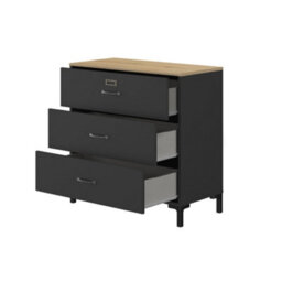 Diagone Oak &black 3-Drawer Chest Of Drawers Manchester - thumbnail 4