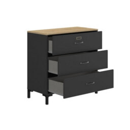 Diagone Oak &black 3-Drawer Chest Of Drawers Manchester - thumbnail 6