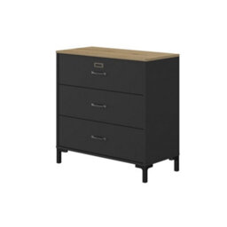 Diagone Oak &black 3-Drawer Chest Of Drawers Manchester - thumbnail 3
