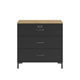 Diagone Oak &black 3-Drawer Chest Of Drawers Manchester - thumbnail 2