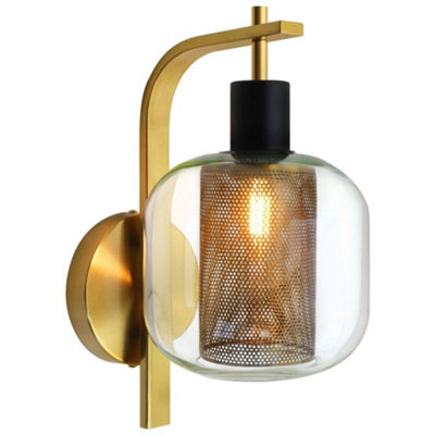 Long Life Lamps Company Industrial Antique Brass Single Wall Light Sconce Clear Glass Lamp Shade H3126 - image 1