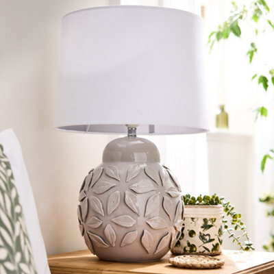 Dibor Contemporary Cermaic Grey Floral Bedroom Living Room Bedside Table Lamp - image 1