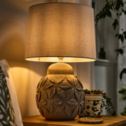 Dibor Contemporary Cermaic Grey Floral Bedroom Living Room Bedside Table Lamp - thumbnail 3