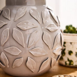 Dibor Contemporary Cermaic Grey Floral Bedroom Living Room Bedside Table Lamp - thumbnail 4