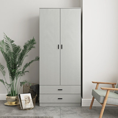 Urbnliving 180Cm Tall Wooden 2 Door Wardrobe Grey Set Drawers With 2 Drawers Bedroom Storage Hanging Bar Clothes - image 1