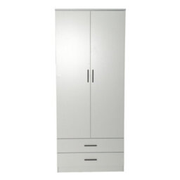 Urbnliving 180Cm Tall Wooden 2 Door Wardrobe Grey Set Drawers With 2 Drawers Bedroom Storage Hanging Bar Clothes - thumbnail 4