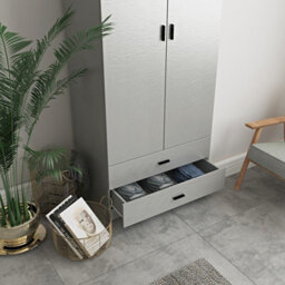 Urbnliving 180Cm Tall Wooden 2 Door Wardrobe Grey Set Drawers With 2 Drawers Bedroom Storage Hanging Bar Clothes - thumbnail 3