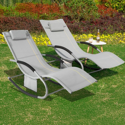 Sobuy Ogs28-Hgx2, Set Of 2 Outdoor Garden Rocking Sun Lounger Recliner Relaxing Chair With Headrest And Side Bag, Grey - image 1