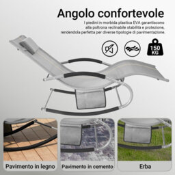 Sobuy Ogs28-Hgx2, Set Of 2 Outdoor Garden Rocking Sun Lounger Recliner Relaxing Chair With Headrest And Side Bag, Grey - thumbnail 5