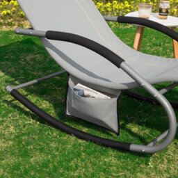 Sobuy Ogs28-Hgx2, Set Of 2 Outdoor Garden Rocking Sun Lounger Recliner Relaxing Chair With Headrest And Side Bag, Grey - thumbnail 7