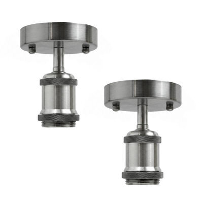 2 Pack Of Single Head Fully Earth Ceiling Light Retro Satin Nickel Flush Mount E27 Lamp Holder Sconce Chandeliers - image 1
