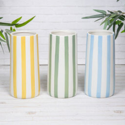 Annibells Green, Blue & Yellow Striped Ceramic Tall Round Glazed Vases (26113) - Blue - thumbnail 4