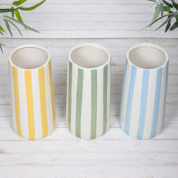 Annibells Green, Blue & Yellow Striped Ceramic Tall Round Glazed Vases (26113) - Blue - thumbnail 3