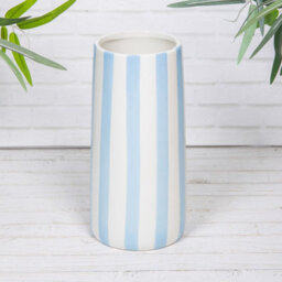 Annibells Green, Blue & Yellow Striped Ceramic Tall Round Glazed Vases (26113) - Blue