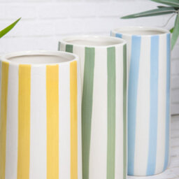 Annibells Green, Blue & Yellow Striped Ceramic Tall Round Glazed Vases (26113) - Blue - thumbnail 2