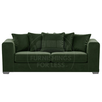 Furnishings For Less UK Ella Boxed Arm Plush Velvet  Fabric 3 Seater Sofa   Green