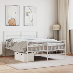 Berkfield Metal Bed Frame With Headboard And Footboard White 140X190 Cm