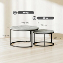 2 Pcs Stacking Coffee Table Set Steel Frame, Marble Grey - thumbnail 2