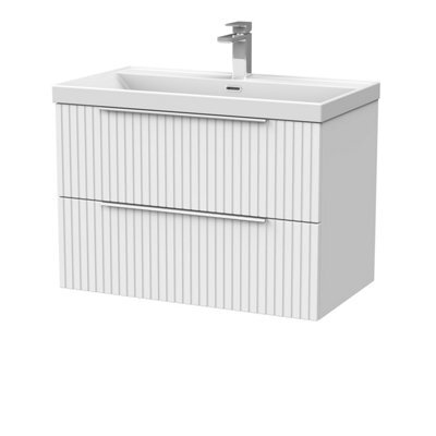 Balterley Callingwood Contemporary Wall Hung 2 Drawer Vanity Unit With Thin-Edge Ceramic Basin , 800mm, Matt White - image 1