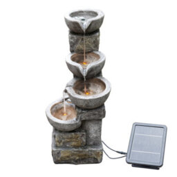 Teamson Home Garden Outdoor Water Feature, Solar Powered Water Fountain, 4-Tier Flowing Bowl Design, With Led Lights - thumbnail 5