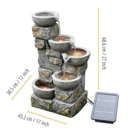 Teamson Home Garden Outdoor Water Feature, Solar Powered Water Fountain, 4-Tier Flowing Bowl Design, With Led Lights - thumbnail 4