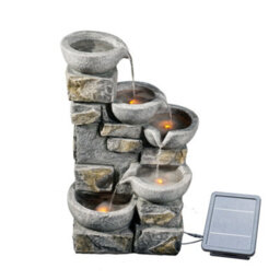 Teamson Home Garden Outdoor Water Feature, Solar Powered Water Fountain, 4-Tier Flowing Bowl Design, With Led Lights - thumbnail 6