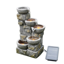 Teamson Home Garden Outdoor Water Feature, Solar Powered Water Fountain, 4-Tier Flowing Bowl Design, With Led Lights - thumbnail 2