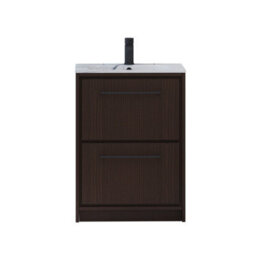 Royal Bathrooms Livora 600mm Walnut Woodgrain Floor Standing Vanity Unit 2 Drawer With Carrara White Basin & Matt Black Handle - thumbnail 5