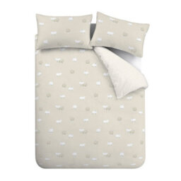 Catherine Lansfield Brushed Cotton Sheep Reversible Duvet Cover Set With Pillowcase Natural - thumbnail 5