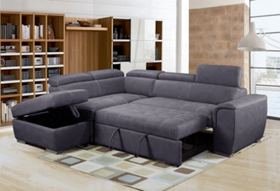 Furnishings For Less UK Nevada Large Grey L Shaped Suede Tilting Headrest And Storage Ottoman Included Grey Left Hand Facing - image 1