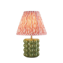 Luminosa Lighting Luminosa Bobble Olive Green Glaze Table Lamp With Coral Pink Fabric Ripple Shade 25Cm B22
