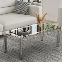 Artloge 120Cm Silver Mirrored Coffee Table With Crystal Inlay Rectangle Glass Tea Table