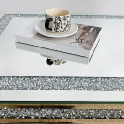 Artloge 120Cm Silver Mirrored Coffee Table With Crystal Inlay Rectangle Glass Tea Table - thumbnail 3