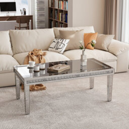 Artloge 120Cm Silver Mirrored Coffee Table With Crystal Inlay Rectangle Glass Tea Table - thumbnail 6