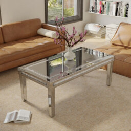 Artloge 120Cm Silver Mirrored Coffee Table With Crystal Inlay Rectangle Glass Tea Table - thumbnail 7