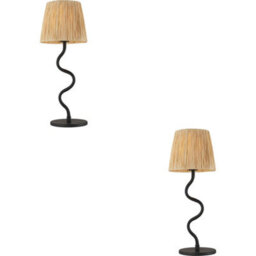 Loops 2 Pack Matt Black Table Lamp - Natural Raffia Shade - 457mm Tall Light - 7W Led E14 - thumbnail 1