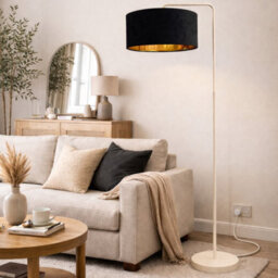 CGC Interiors Cgc Kyra Cream Angled Floor Lamp With Black 45Cm Velvet Lampshade