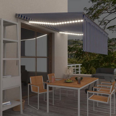 Berkfield Manual Retractable Awning With Blind&led 4.5X3M Blue&white - image 1