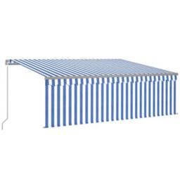 Berkfield Manual Retractable Awning With Blind&led 4.5X3M Blue&white - thumbnail 2