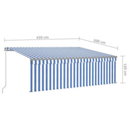 Berkfield Manual Retractable Awning With Blind&led 4.5X3M Blue&white - thumbnail 7