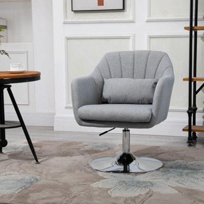 Homcom Retro Linen Swivel Tub Chair Steel Frame Cushion Seat Light Grey - image 1