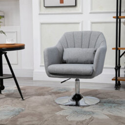 Homcom Retro Linen Swivel Tub Chair Steel Frame Cushion Seat Light Grey