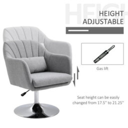 Homcom Retro Linen Swivel Tub Chair Steel Frame Cushion Seat Light Grey - thumbnail 4