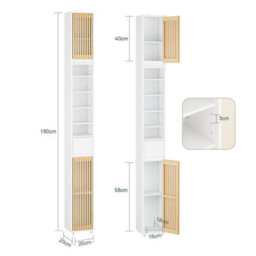 Sobuy Bzr34-Bw, Tall Bathroom Cabinet Cupboard Bathroom Storage Cabinet Water-Resistant Mdf With Bamboo Slatted Doors,white - thumbnail 3